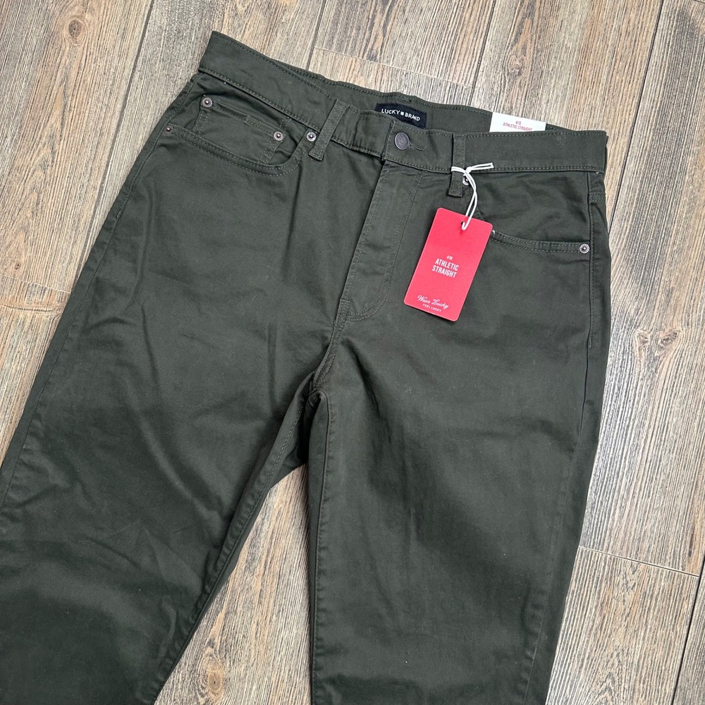 Lucky Brand 410 Athletic Straight Pants Mens 33x32 Olive Green Advanced Stretch